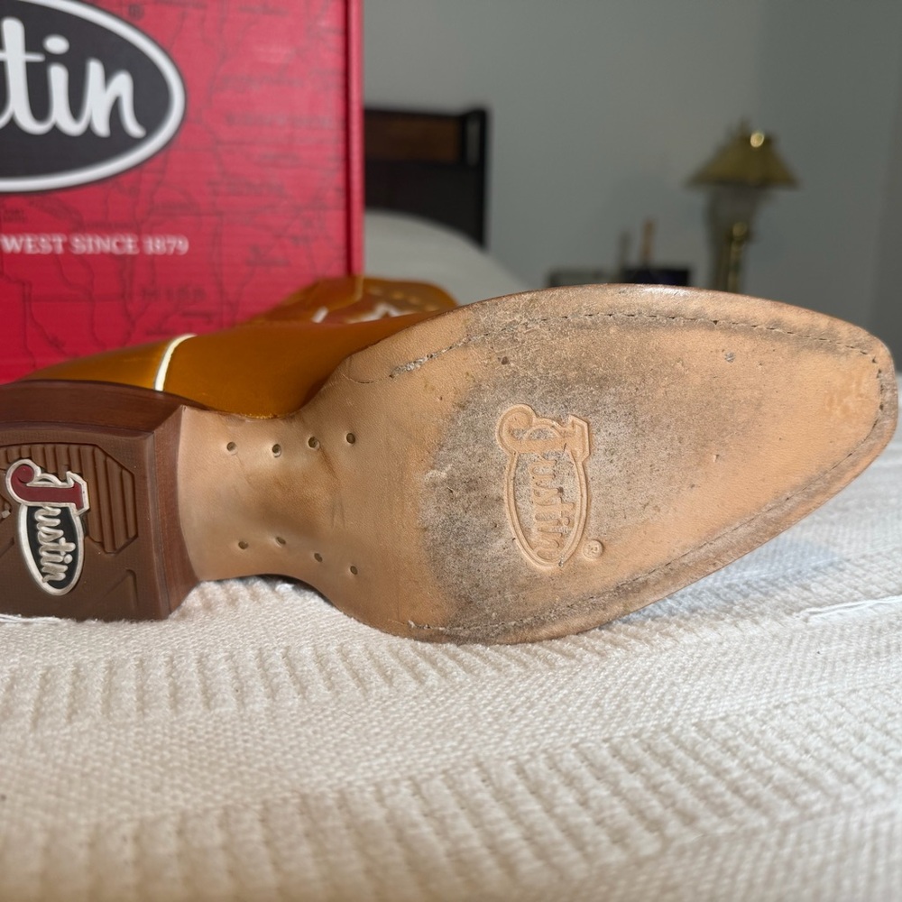 Justin Boots Brown and White Women's Western Genuine Leather Boots Size 9B - Picture 11 of 14